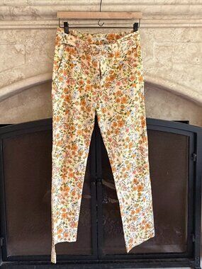 LOFT Floral Trousers Size 2 Straight Leg Ankle Pants w/matching belt